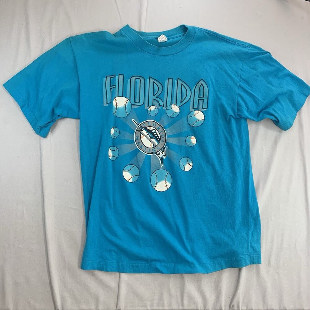 VTG 1994 Florida Marlins Baseball T-Shirt Competitor Miami Fish Teal Size XL